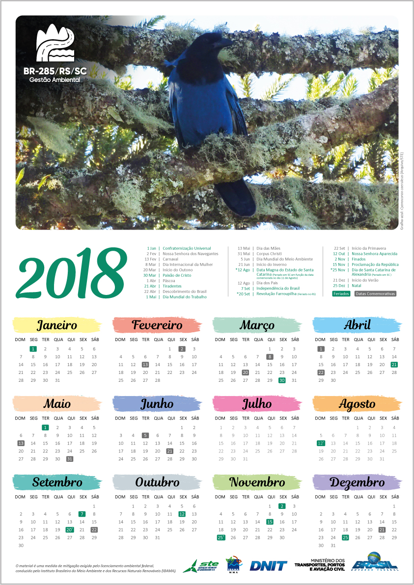 Calendário de Parede 2018